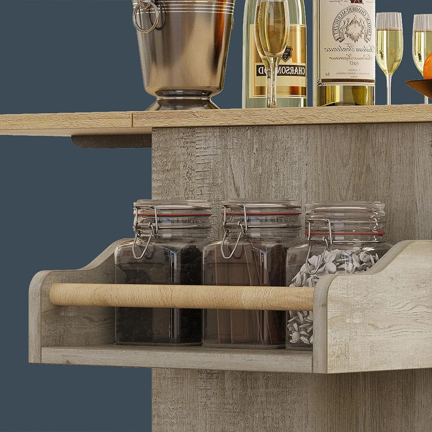 IRONCK Kitchen Island Cart with Solid Wood Top and Drop Leaf, 47" W Mobile Carts with Storage Cabinet, Spice Rack, Towel Rack, and Drawer, Portable Islands on Wheels, Rustic Maple