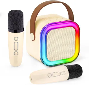 IROO Mini Karaoke Machine for Kids, 2025 TOP Toys Birthday Gifts Ideas for Girls Ages 4, 5, 6, 7, 8, 9, 10, 12  Years Old, Portable MP3 Player with 2 Wireless Mics for Party(Off-White)