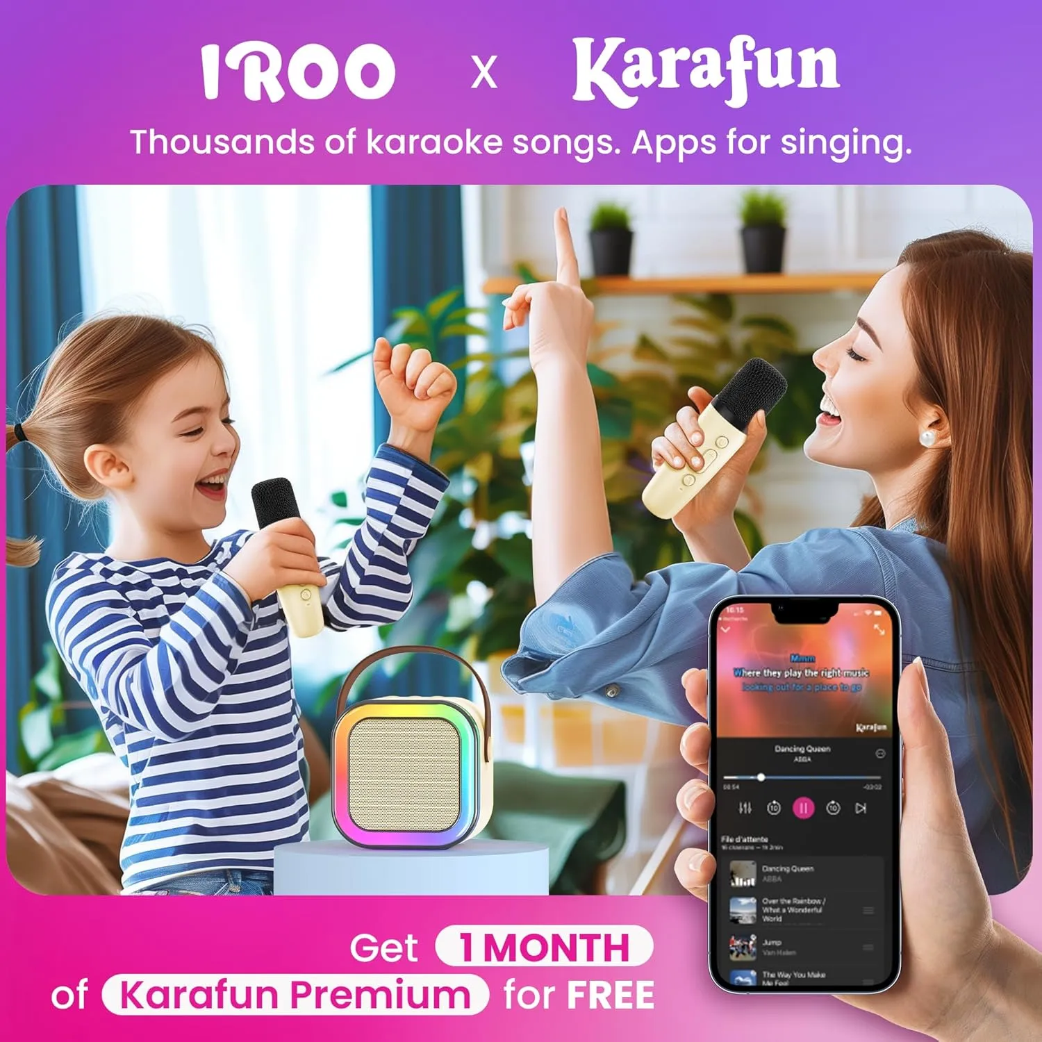 IROO Mini Karaoke Machine for Kids, 2025 TOP Toys Birthday Gifts Ideas for Girls Ages 4, 5, 6, 7, 8, 9, 10, 12  Years Old, Portable MP3 Player with 2 Wireless Mics for Party(Off-White)
