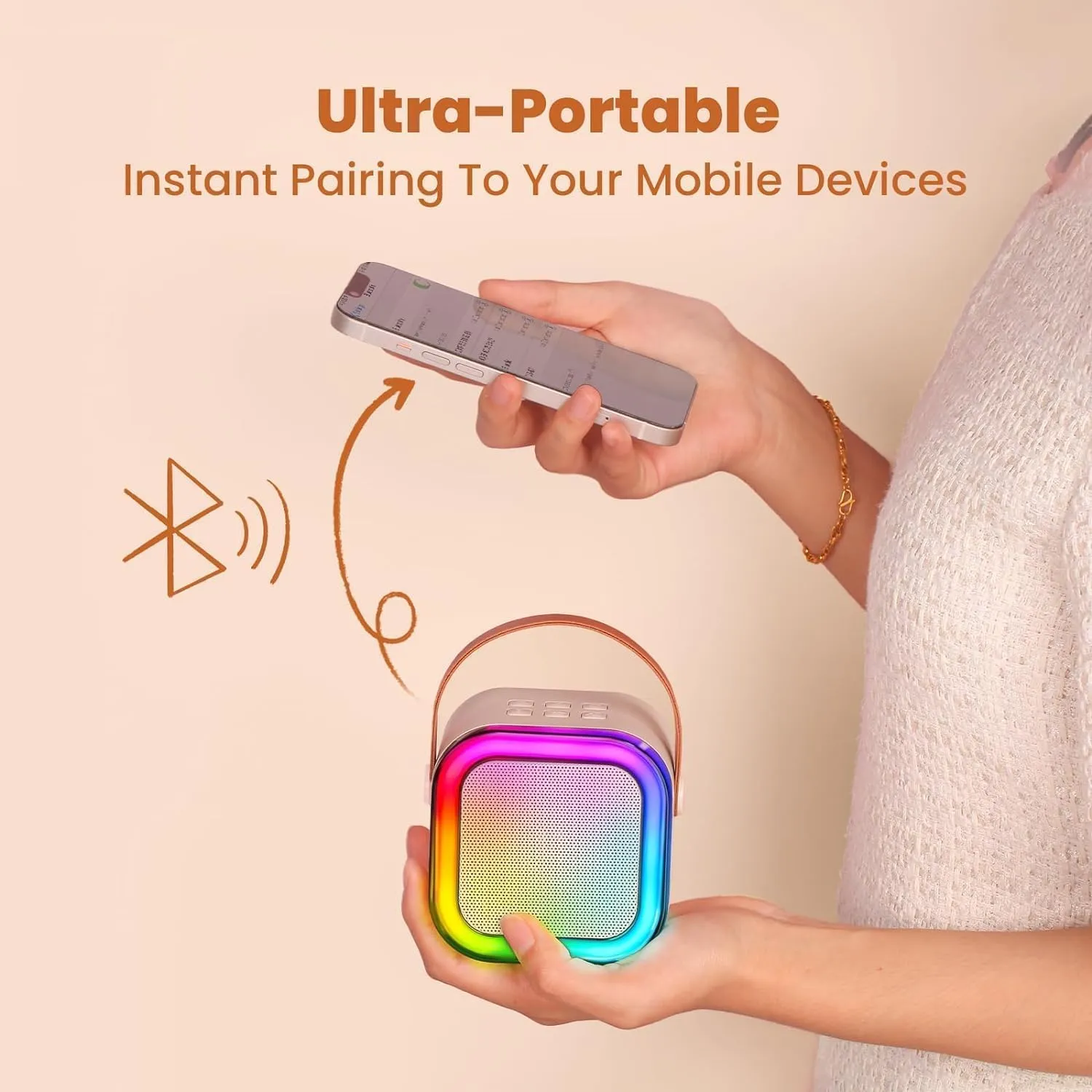 IROO Mini Karaoke Machine for Kids, 2025 TOP Toys Birthday Gifts Ideas for Girls Ages 4, 5, 6, 7, 8, 9, 10, 12  Years Old, Portable MP3 Player with 2 Wireless Mics for Party(Off-White)