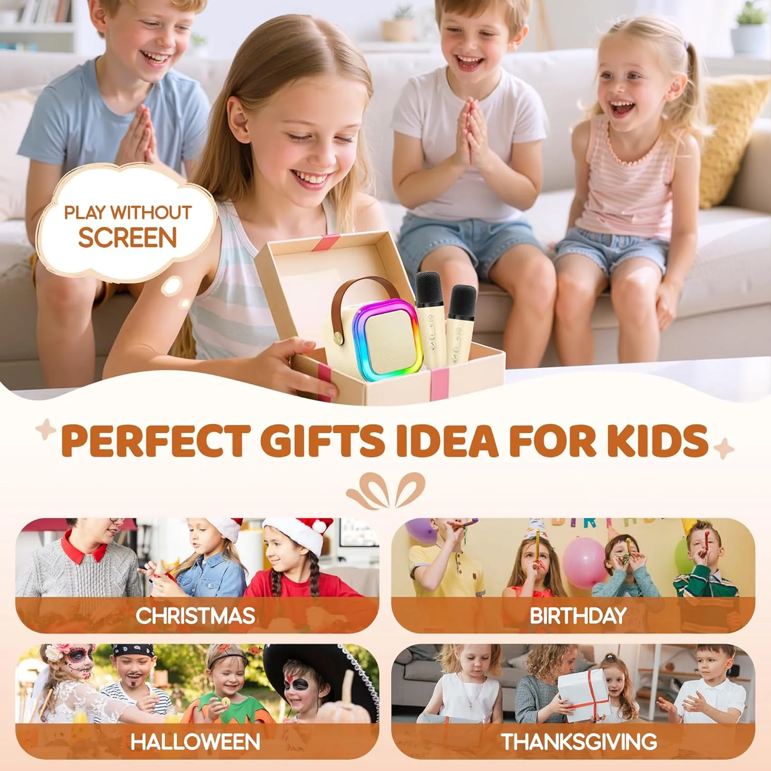 IROO Mini Karaoke Machine for Kids, 2025 TOP Toys Birthday Gifts Ideas for Girls Ages 4, 5, 6, 7, 8, 9, 10, 12  Years Old, Portable MP3 Player with 2 Wireless Mics for Party(Off-White)
