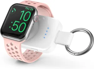 i.VALUX Portable Wireless Charger Compatible for Apple Watch Series 10/9/8/UItra/7/6/5/4/3/2/SE/Nike,Compact Magnetic iWatch Charger 1000mAh Power Bank Keychain Style for Mother Girl Birthday-White