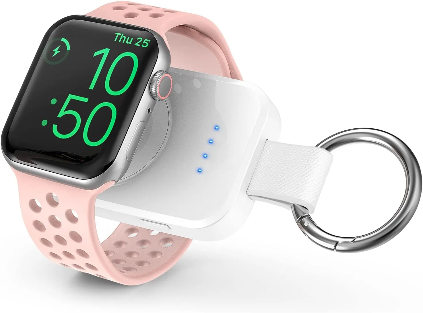 i.VALUX Portable Wireless Charger Compatible for Apple Watch Series 10/9/8/UItra/7/6/5/4/3/2/SE/Nike,Compact Magnetic iWatch Charger 1000mAh Power Bank Keychain Style for Mother Girl Birthday-White