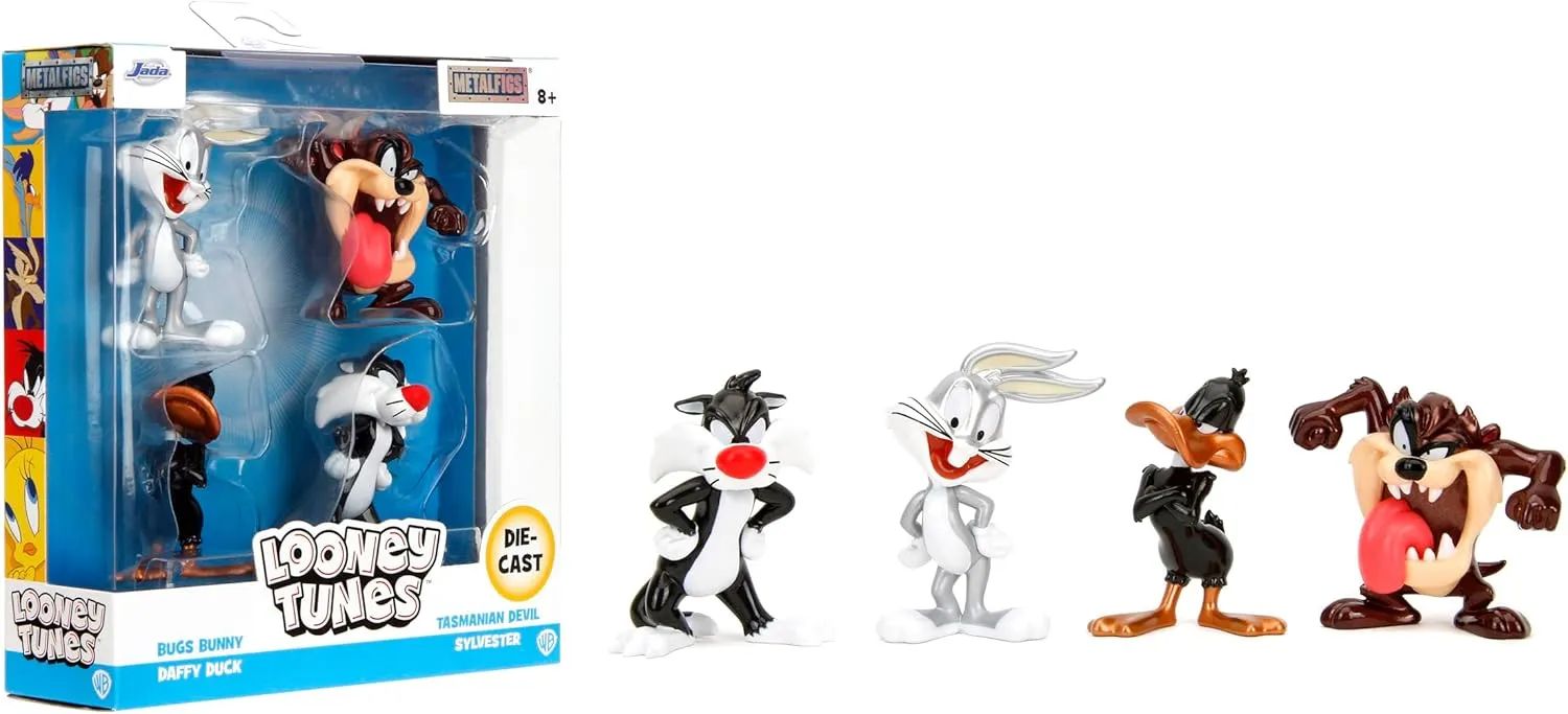 Jada Looney Tunes Metalfigs 4-Pack - Bugs Bunny, Tasmanian Devil, Daffy Duck, Sylvester The Cat - Collectible 2,5" Metal Figures