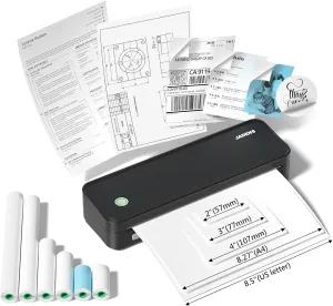 JADENS Portable Thermal Printer with 6 Rolls of Thermal Paper, Inkless Printer Bluetooth & USB, Portable Printers Wireless for Travel, Car and Office