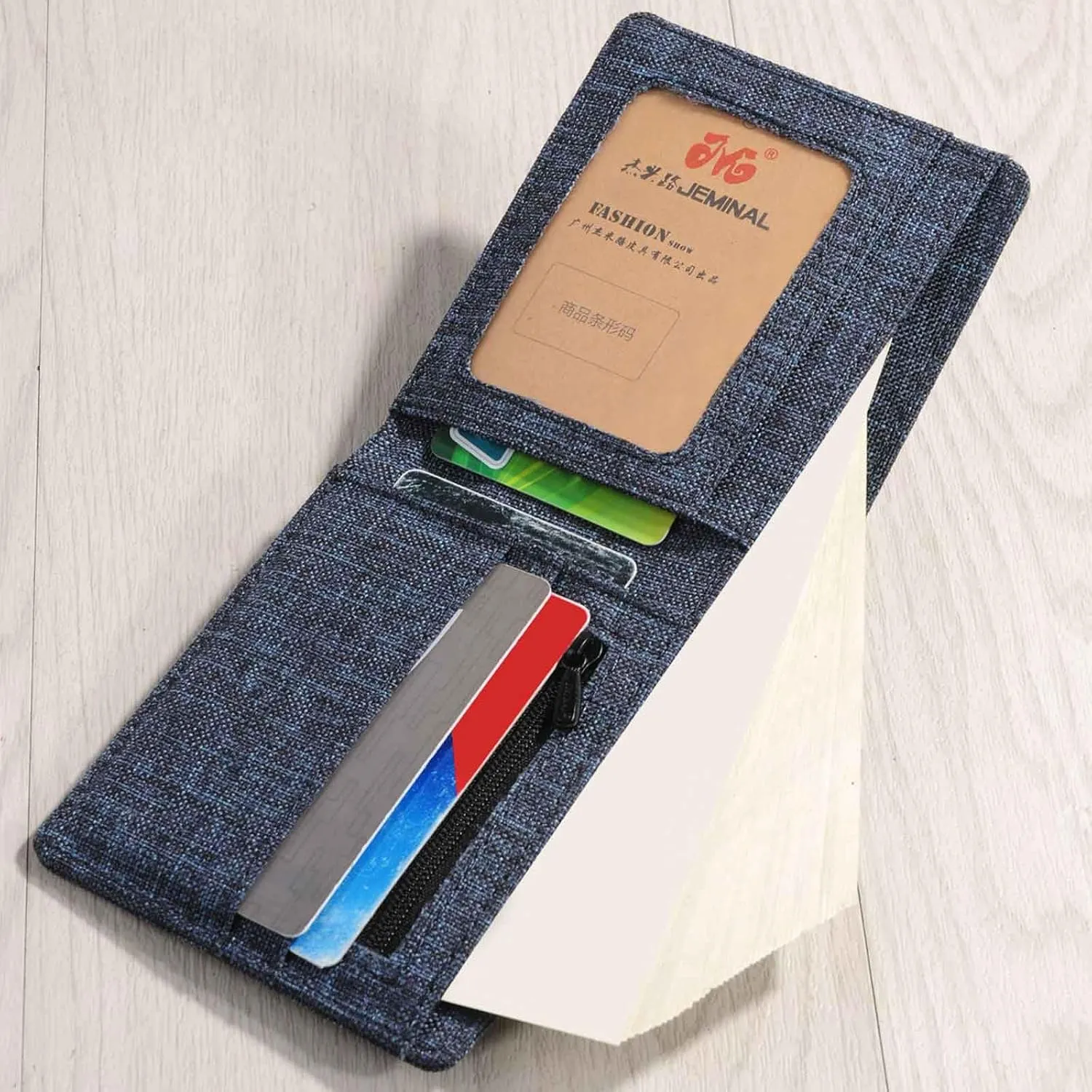 JEMINAL Men's Ultra-thin Canvas Short Cloth Wallet Men's Small Short Clip Boys Students Original Simple Niche Horizontal Short Money Clip (Blue), 31903#