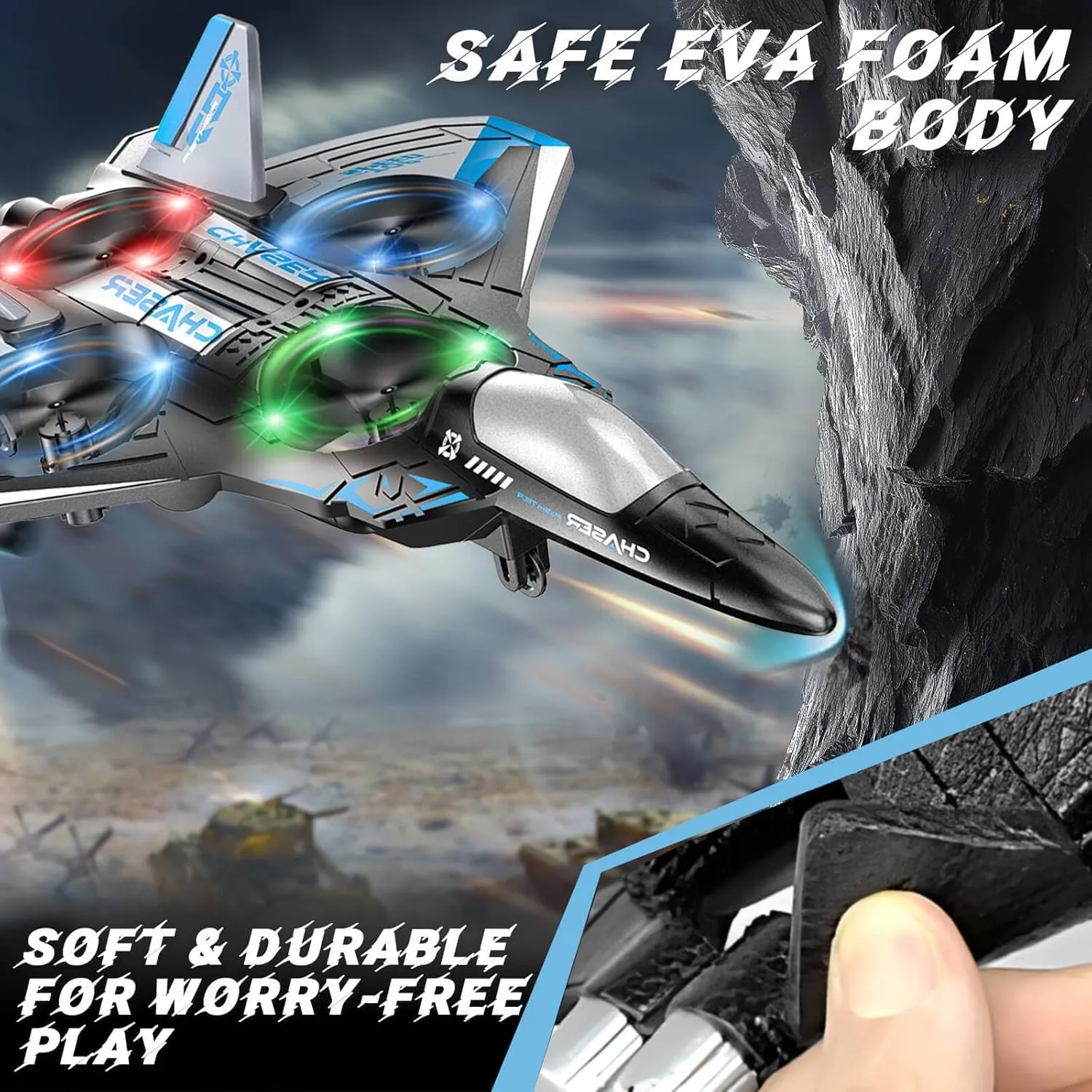 Jet Fighter Stunt RC Plane - Foam Remote Control Drone Helicopter Airplane with LED Lights, Drones for Kids, Toys for Ages 8-13, Gifts for 6 7 8 10 12 13 14 Year Old Boys Birthday Christmas