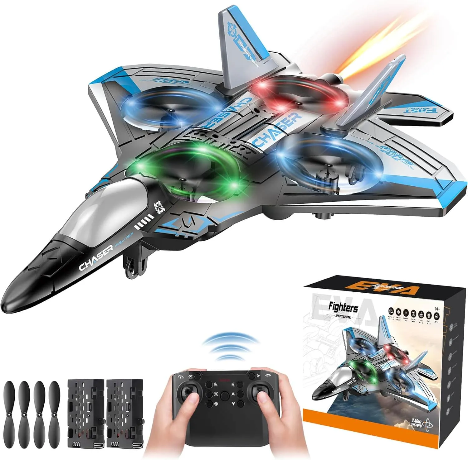 Jet Fighter Stunt RC Plane - Foam Remote Control Drone Helicopter Airplane with LED Lights, Drones for Kids, Toys for Ages 8-13, Gifts for 6 7 8 10 12 13 14 Year Old Boys Birthday Christmas