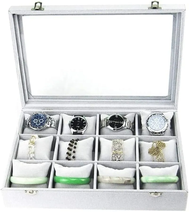 Jewellery Box Organizer 10 Different Designs Clear Glass Lid Velvet Jewelry Organizer Box Jewelry Showcase for Watch Earrings Rings. Jewellery Display Case(D)