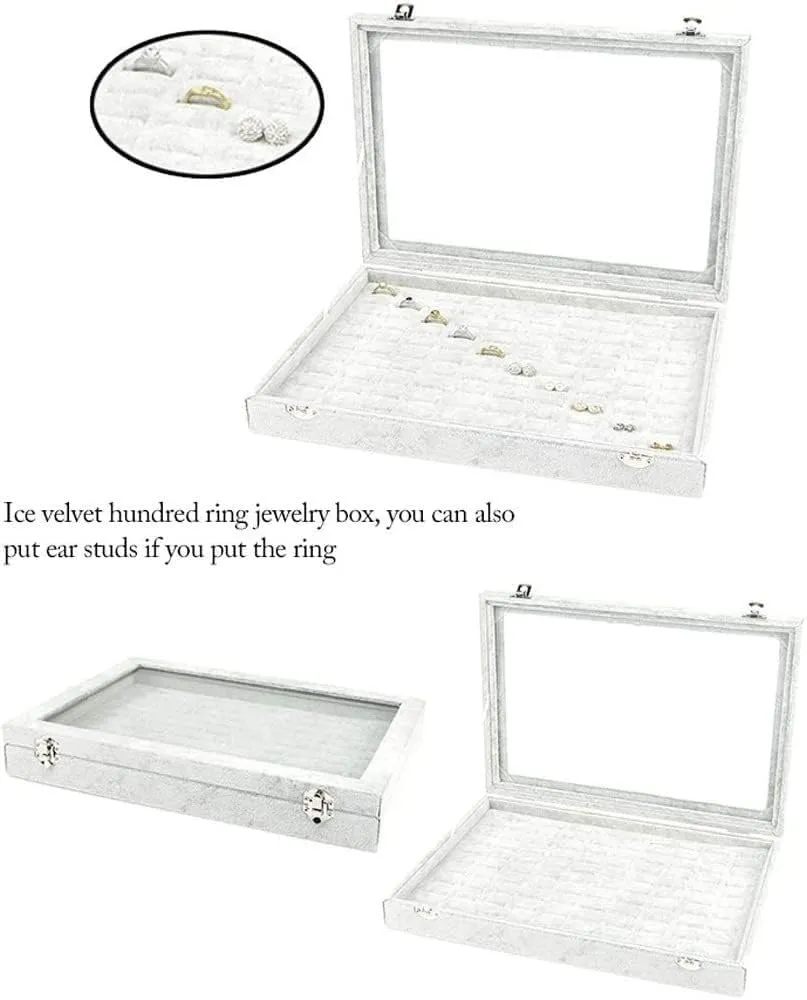 Jewellery Box Organizer 10 Different Designs Clear Glass Lid Velvet Jewelry Organizer Box Jewelry Showcase for Watch Earrings Rings. Jewellery Display Case(D)