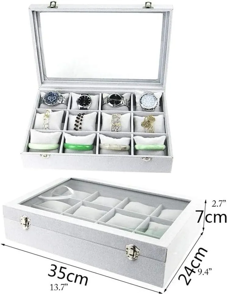 Jewellery Box Organizer 10 Different Designs Clear Glass Lid Velvet Jewelry Organizer Box Jewelry Showcase for Watch Earrings Rings. Jewellery Display Case(D)