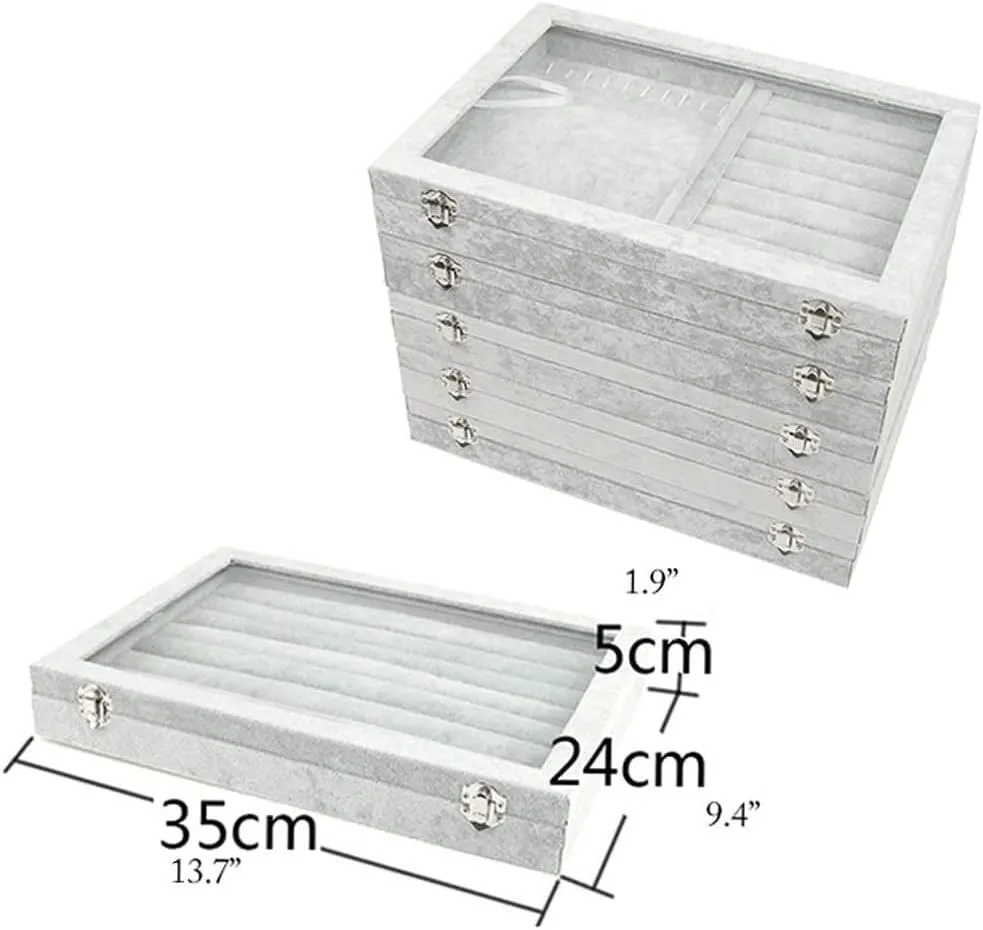 Jewellery Box Organizer 10 Different Designs Clear Glass Lid Velvet Jewelry Organizer Box Jewelry Showcase for Watch Earrings Rings. Jewellery Display Case(F)