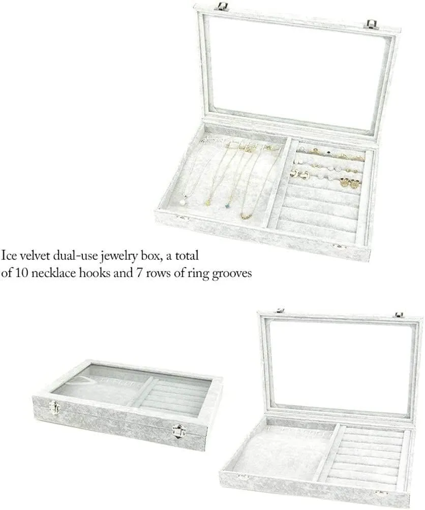 Jewellery Box Organizer 10 Different Designs Clear Glass Lid Velvet Jewelry Organizer Box Jewelry Showcase for Watch Earrings Rings. Jewellery Display Case(F)