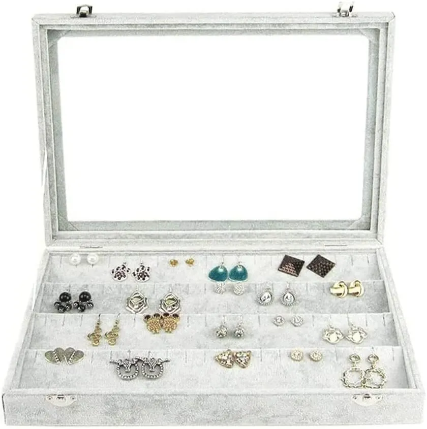 Jewellery Box Organizer 10 Different Designs Clear Glass Lid Velvet Jewelry Organizer Box Jewelry Showcase for Watch Earrings Rings. Jewellery Display Case(F)