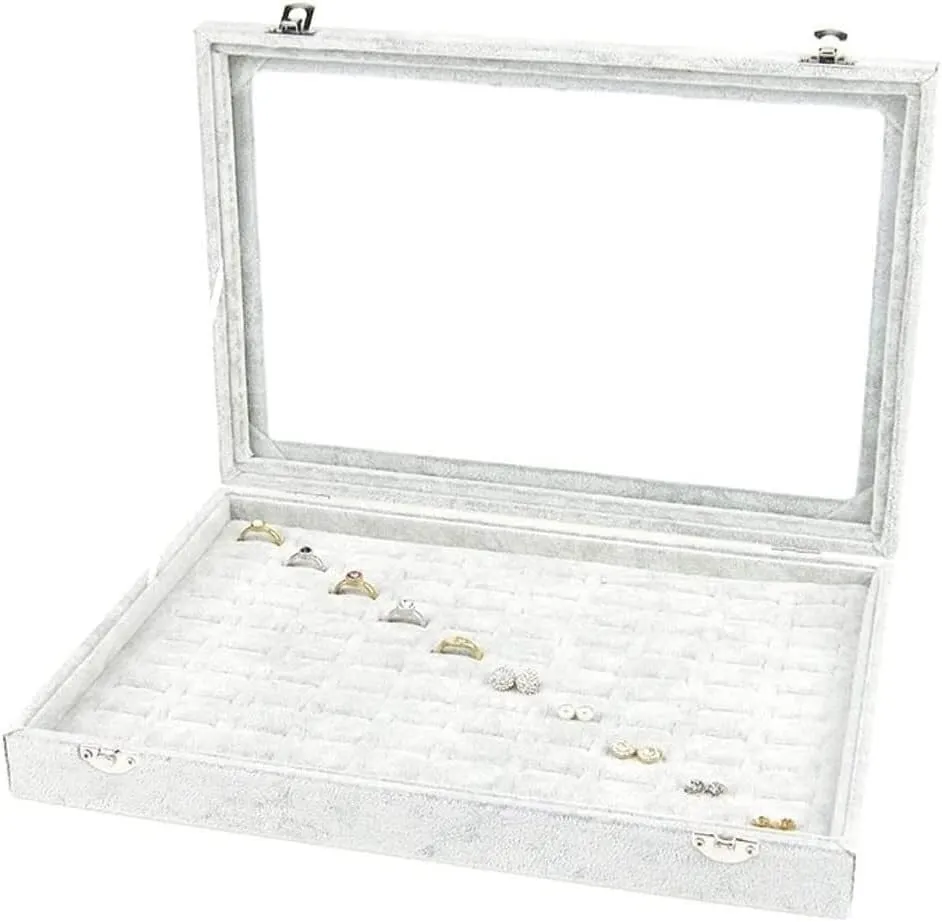 Jewelry Box Storage 10 Different Designs Clear Glass Lid Velvet Jewelry Organizer Box Jewelry Showcase For Watch Earrings Rings. Travel Jewelry Box(B)