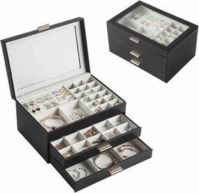 Jewelry Case Jewelry Storage Box with Clear Flip Lid Double Layer Drawer Organizer for Earrings Ring Necklace Display Jewelry Box Jewelry Storage Box