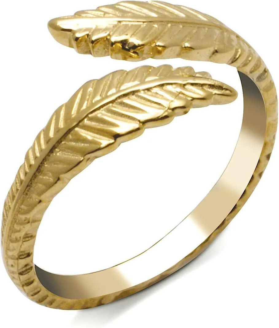 JewelryWeb - Solid 10K Gold Textured Feather Bypass Toe Ring - 8mm x 15mm - Toe Ring for Woman - Summer Jewelry