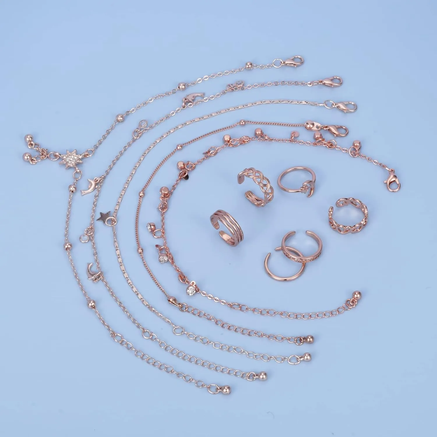 JFORYOU Toe Rings for Women Adjustable Open Toe Rings with Anklet Set CZ Flower Toes Ring for Summer Beach Foot Jewelry