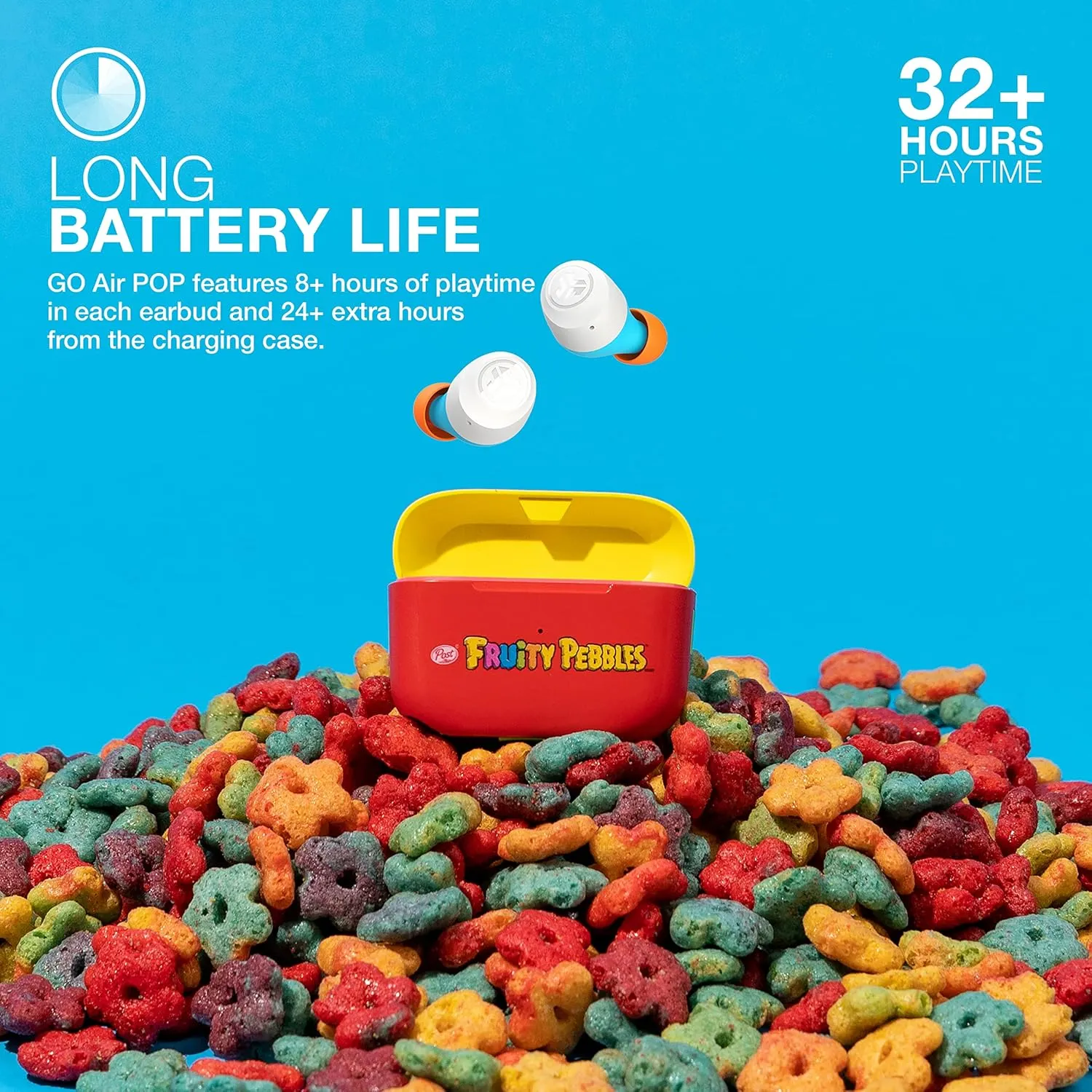 JLab Go Air Pop True Wireless Bluetooth Earbuds & Charging Case, Fruity Pebbles, Dual Connect, IPX4 Sweat Resistance, Bluetooth 5 Connection, 3 EQ Sound Settings Signature, Balanced, Bass Boost
