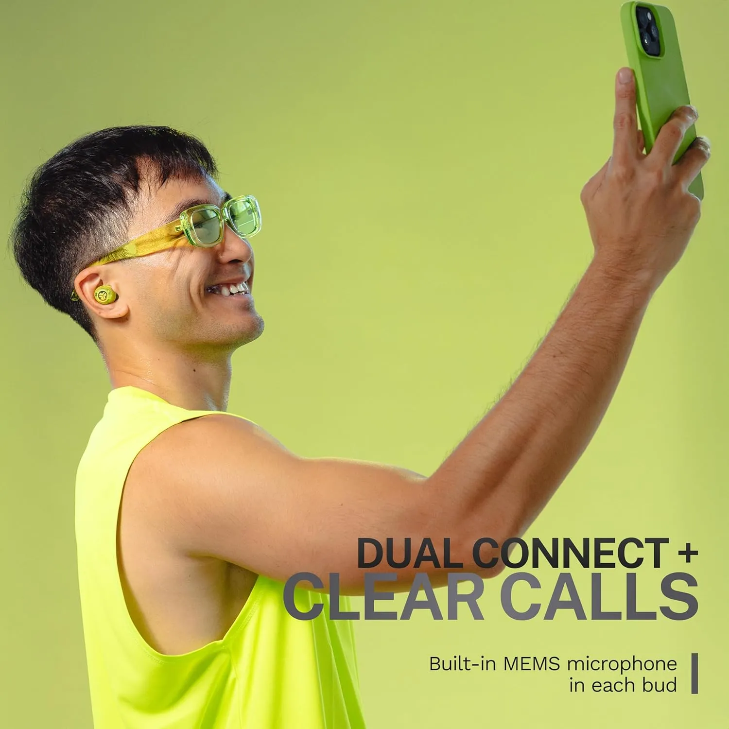 JLab Go Pop ANC True Wireless Earbuds & Charging Case, Transparent Neon Green, Active Noise Cancelling, 10mm Drivers, Dual Connect, Customize Your Sound with App, Be Aware Mode, Google Fast Pair