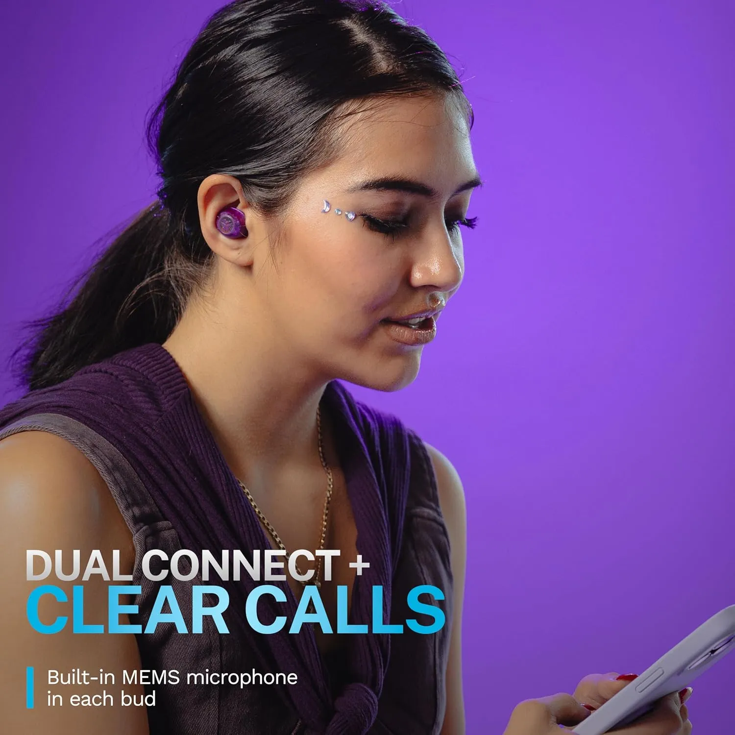 JLab Go Pop ANC True Wireless Earbuds & Charging Case, Transparent Purple, Active Noise Cancelling, 10mm Drivers, Dual Connect, Customize Your Sound with App, Be Aware Mode, Google Fast Pair