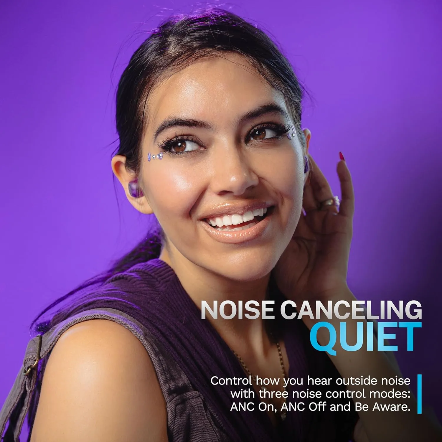 JLab Go Pop ANC True Wireless Earbuds & Charging Case, Transparent Purple, Active Noise Cancelling, 10mm Drivers, Dual Connect, Customize Your Sound with App, Be Aware Mode, Google Fast Pair