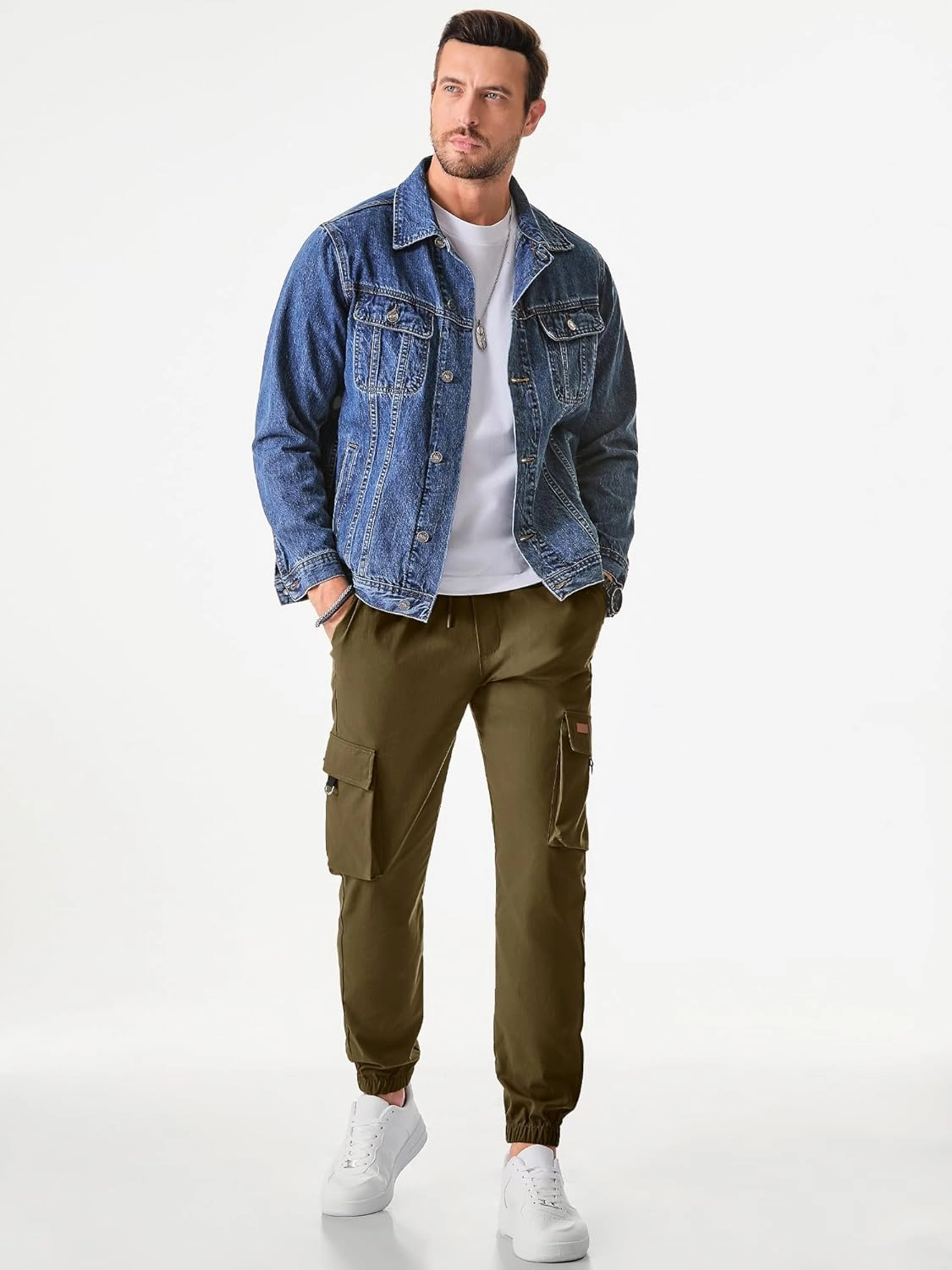 JMIERR Mens Cargo Pants Casual Lightweight Elastic Waist Drawstring Tapered Pant with Pockets