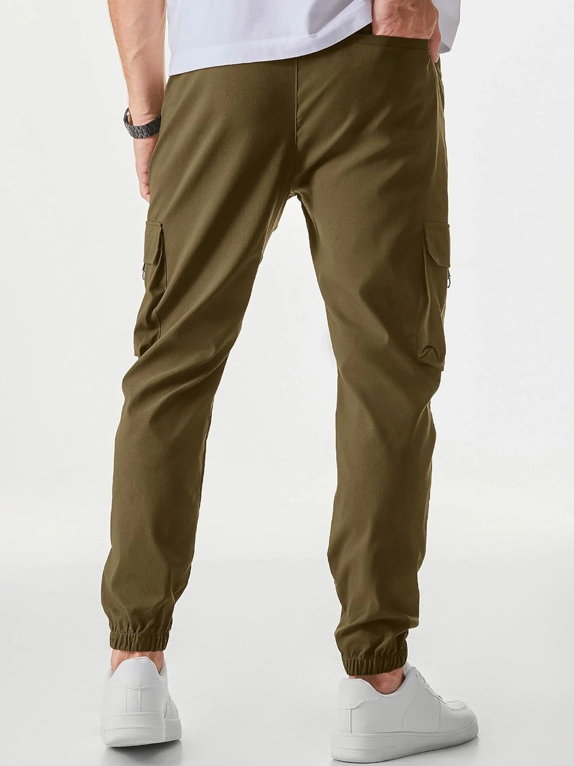 JMIERR Mens Cargo Pants Casual Lightweight Elastic Waist Drawstring Tapered Pant with Pockets