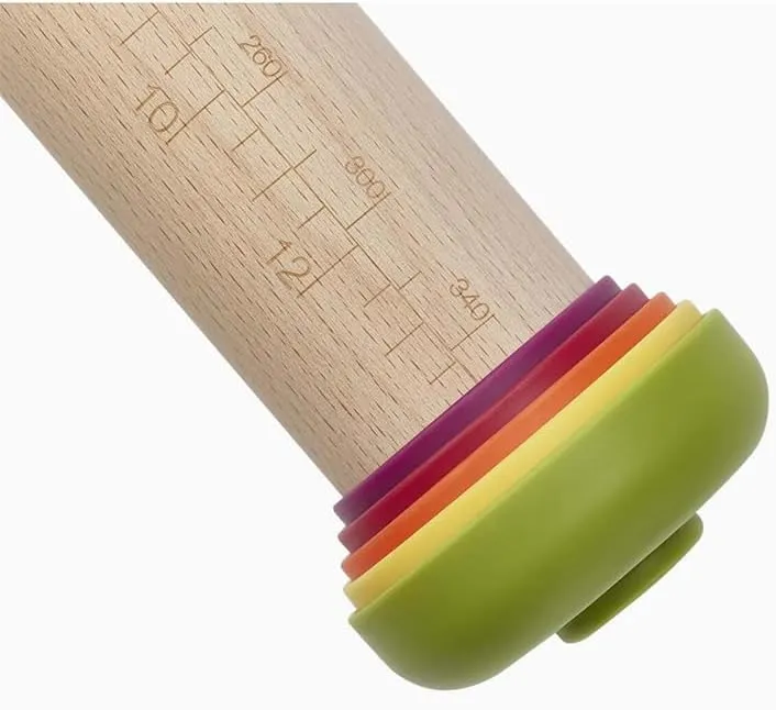 Joseph Joseph PrecisionPin Baking Adjustable Rolling Pin - Consistent and Even Dough Thickness for Perfect Baking Results, Multicolor, 16.54"
