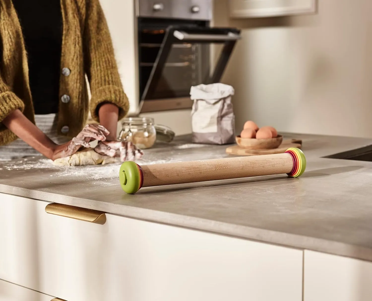 Joseph Joseph PrecisionPin Baking Adjustable Rolling Pin - Consistent and Even Dough Thickness for Perfect Baking Results, Multicolor, 16.54"