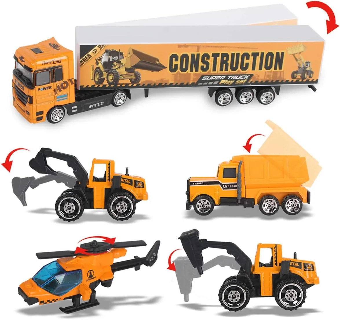 Joyfia Toys for Boys, 11 in 1 Engineering Die-cast Construction Car Toddler Toys, Excavator Dumper Bulldozer, Kids Transport Carrier Truck Vehicles Gifts for Age 3 4 5 6 7 Year Old Boys