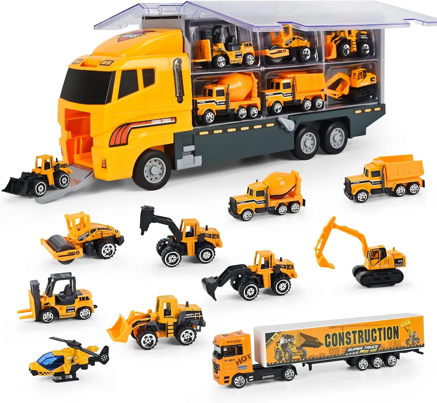 Joyfia Toys for Boys, 11 in 1 Engineering Die-cast Construction Car Toddler Toys, Excavator Dumper Bulldozer, Kids Transport Carrier Truck Vehicles Gifts for Age 3 4 5 6 7 Year Old Boys