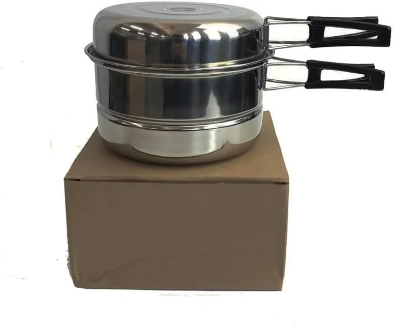 JSEIAJB Stainless Steel Outdoor Pan Set Camping Cookware Portable Frying Pan Steaming Rack Pots Hiking Picnic Cooking Tableware