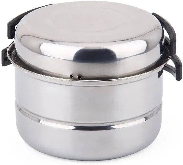 JSEIAJB Stainless Steel Outdoor Pan Set Camping Cookware Portable Frying Pan Steaming Rack Pots Hiking Picnic Cooking Tableware