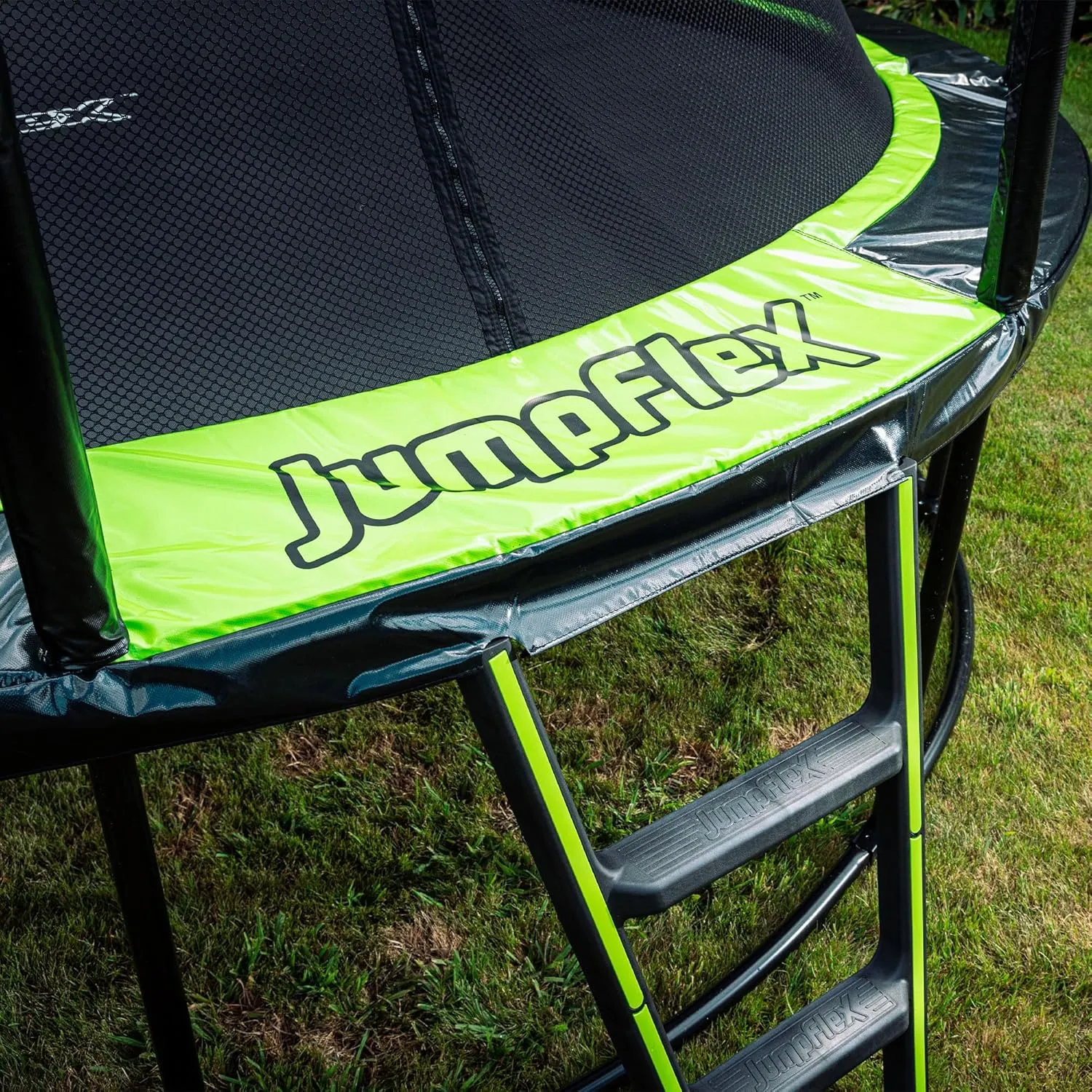 JumpFlex Hero Round Outdoor Backyard Trampoline with Net Safety Enclosure and Ladder, 14ft - Heavy-Duty Jumping Trampoline Play Equipment for Family
