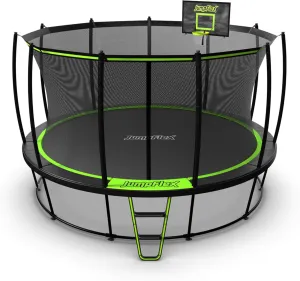 JumpFlex Hero Trampoline 12FT 14FT 15FT Round Outdoor Backyard Trampoline with ASTM Approved Net Safety Enclosure, Hoop, Ladder & Fast Assembly