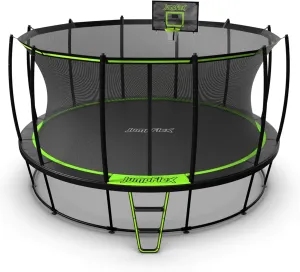 JumpFlex Hero Trampoline 12FT 14FT 15FT Round Outdoor Backyard Trampoline with ASTM Approved Net Safety Enclosure, Hoop, Ladder & Fast Assembly