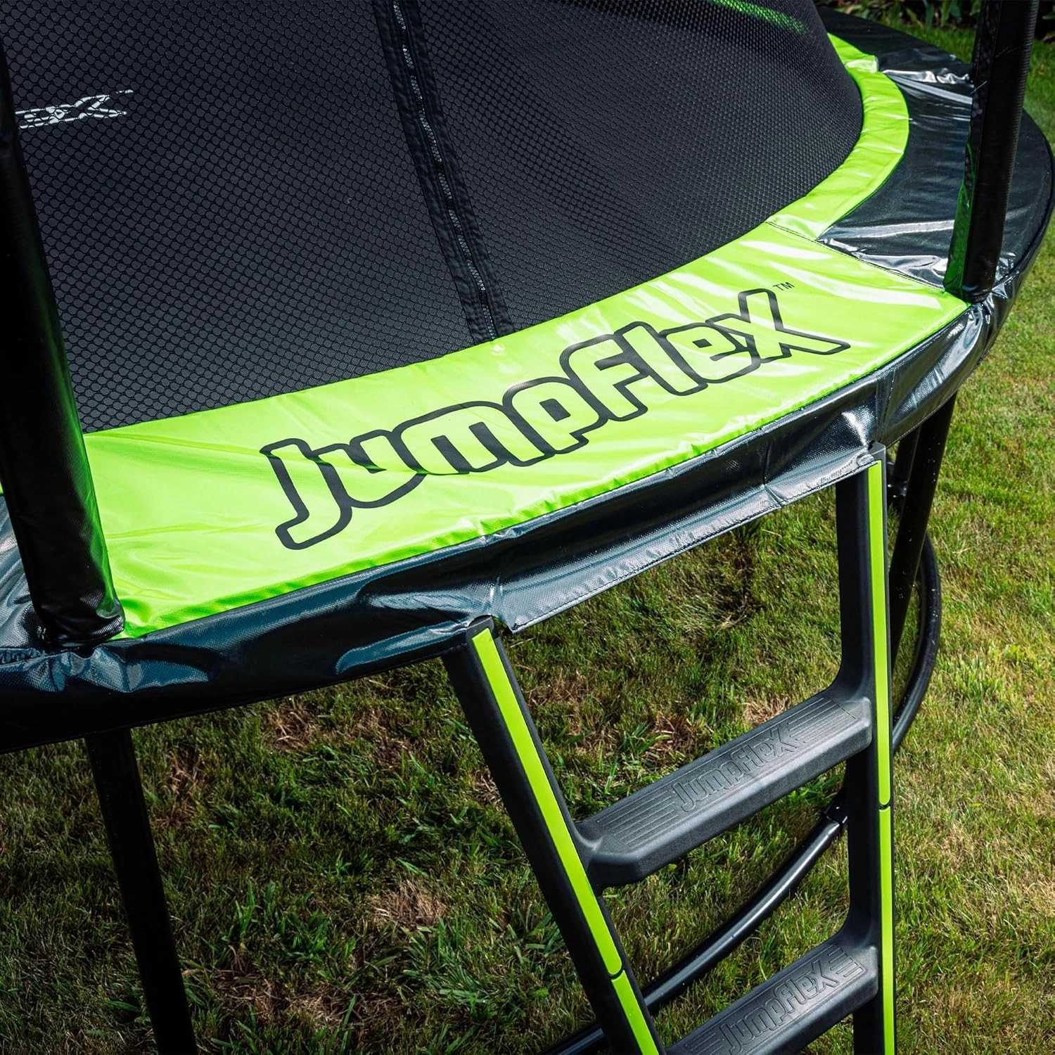 JumpFlex Trampoline with Basketball Hoop - Hero 12FT 14FT 15FT Round Outdoor Backyard Trampoline ASTM Approved with Net Safety Enclosure & Ladder Playset with Fast Assembly