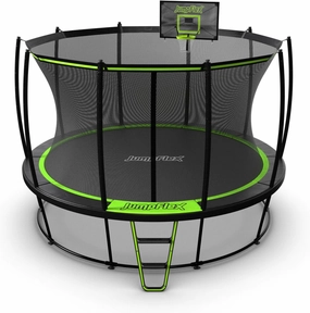 JumpFlex Trampoline with Basketball Hoop - Hero 12FT 14FT 15FT Round Outdoor Backyard Trampoline ASTM Approved with Net Safety Enclosure & Ladder Playset with Fast Assembly