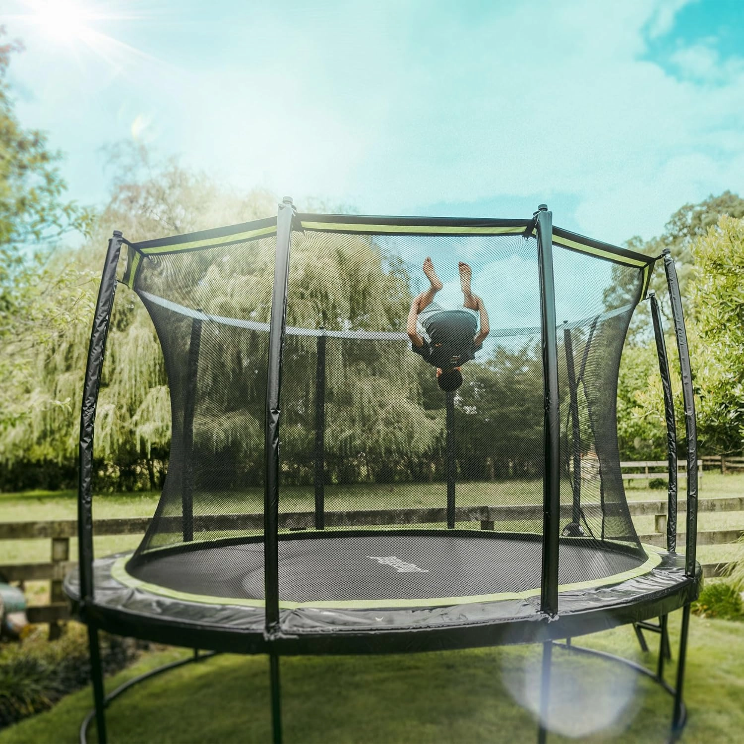 JumpFlex Trampoline with Basketball Hoop - Hero 12FT 14FT 15FT Round Outdoor Backyard Trampoline ASTM Approved with Net Safety Enclosure & Ladder Playset with Fast Assembly