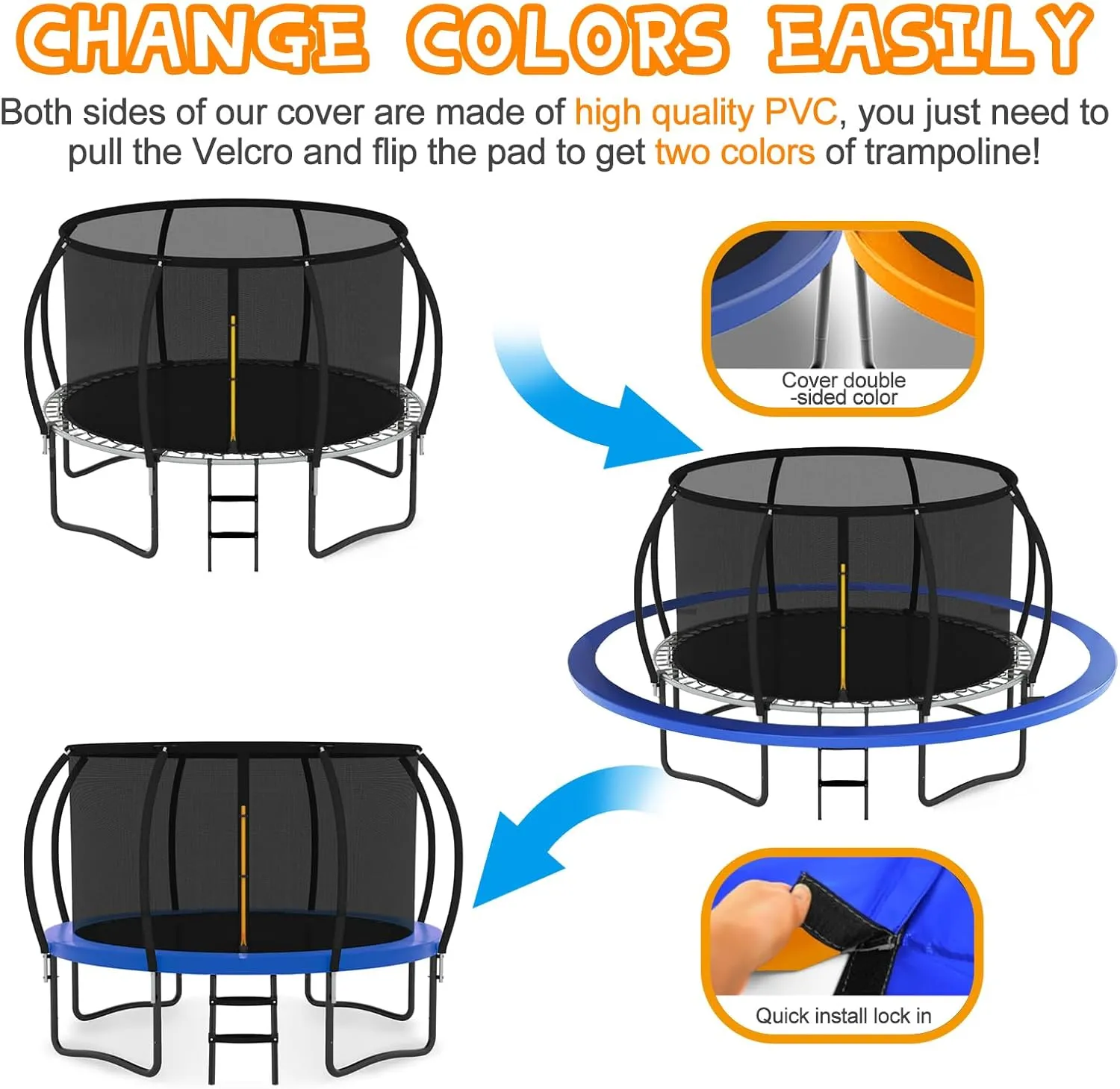 JUSTJUMP Trampoline 8FT 10FT 12FT 14FT 16FT Trampoline Outdoor with Basketball Hoop, Ladder, Rebounder Trampoline for Kids Adults with Enclosure Net, Heavy Duty Trampoline for Backyards