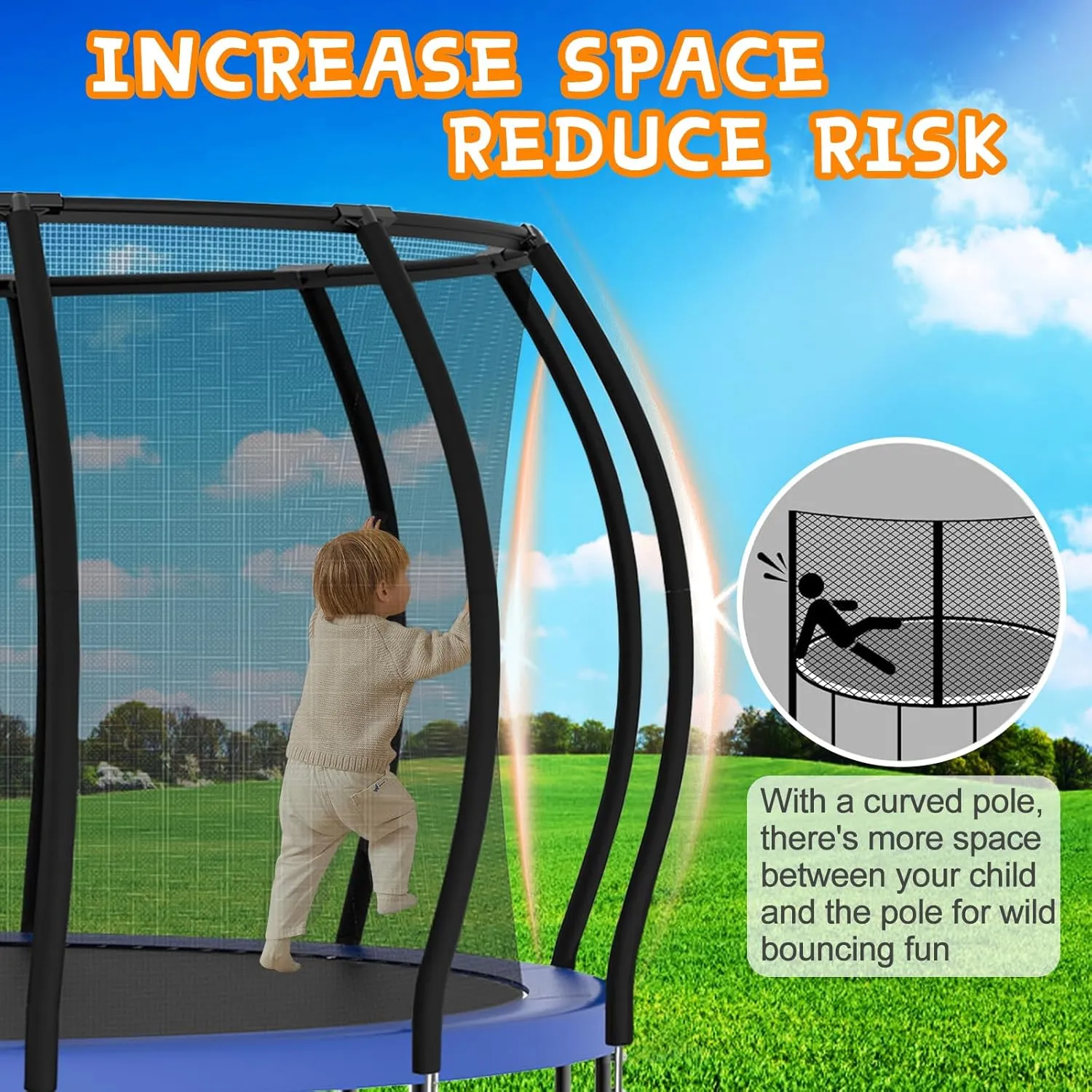 JUSTJUMP Trampoline 8FT 10FT 12FT 14FT 16FT Trampoline Outdoor with Basketball Hoop, Ladder, Rebounder Trampoline for Kids Adults with Enclosure Net, Heavy Duty Trampoline for Backyards