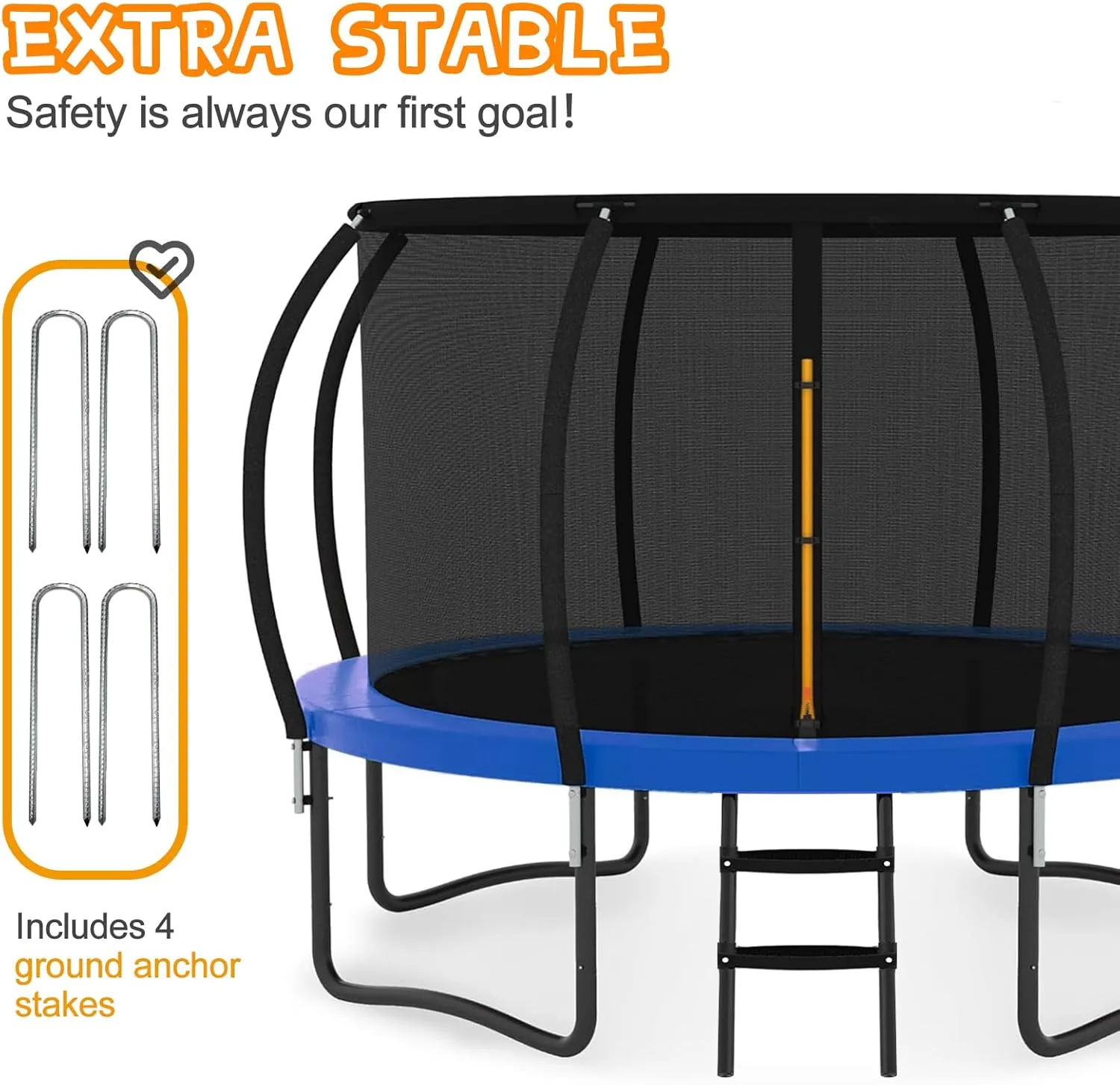 JUSTJUMP Trampoline 8FT 10FT 12FT 14FT 16FT Trampoline Outdoor with Basketball Hoop, Ladder, Rebounder Trampoline for Kids Adults with Enclosure Net, Heavy Duty Trampoline for Backyards