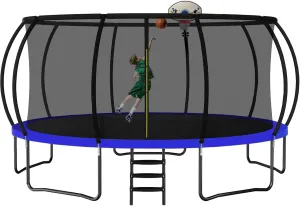 JUSTJUMP Trampoline 8FT 10FT 12FT 14FT 16FT Trampoline Outdoor with Basketball Hoop, Ladder, Rebounder Trampoline for Kids Adults with Enclosure Net, Heavy Duty Trampoline for Backyards