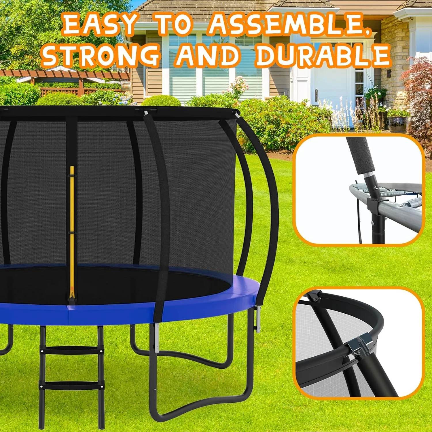 JUSTJUMP Trampoline 8FT 10FT 12FT 14FT 16FT Trampoline Outdoor with Basketball Hoop, Ladder, Rebounder Trampoline for Kids Adults with Enclosure Net, Heavy Duty Trampoline for Backyards