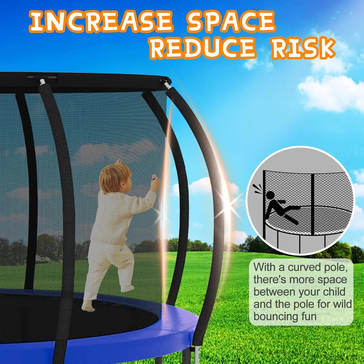 JUSTJUMP Trampoline 8FT 10FT 12FT 14FT 16FT Trampoline Outdoor with Basketball Hoop, Ladder, Rebounder Trampoline for Kids Adults with Enclosure Net, Heavy Duty Trampoline for Backyards