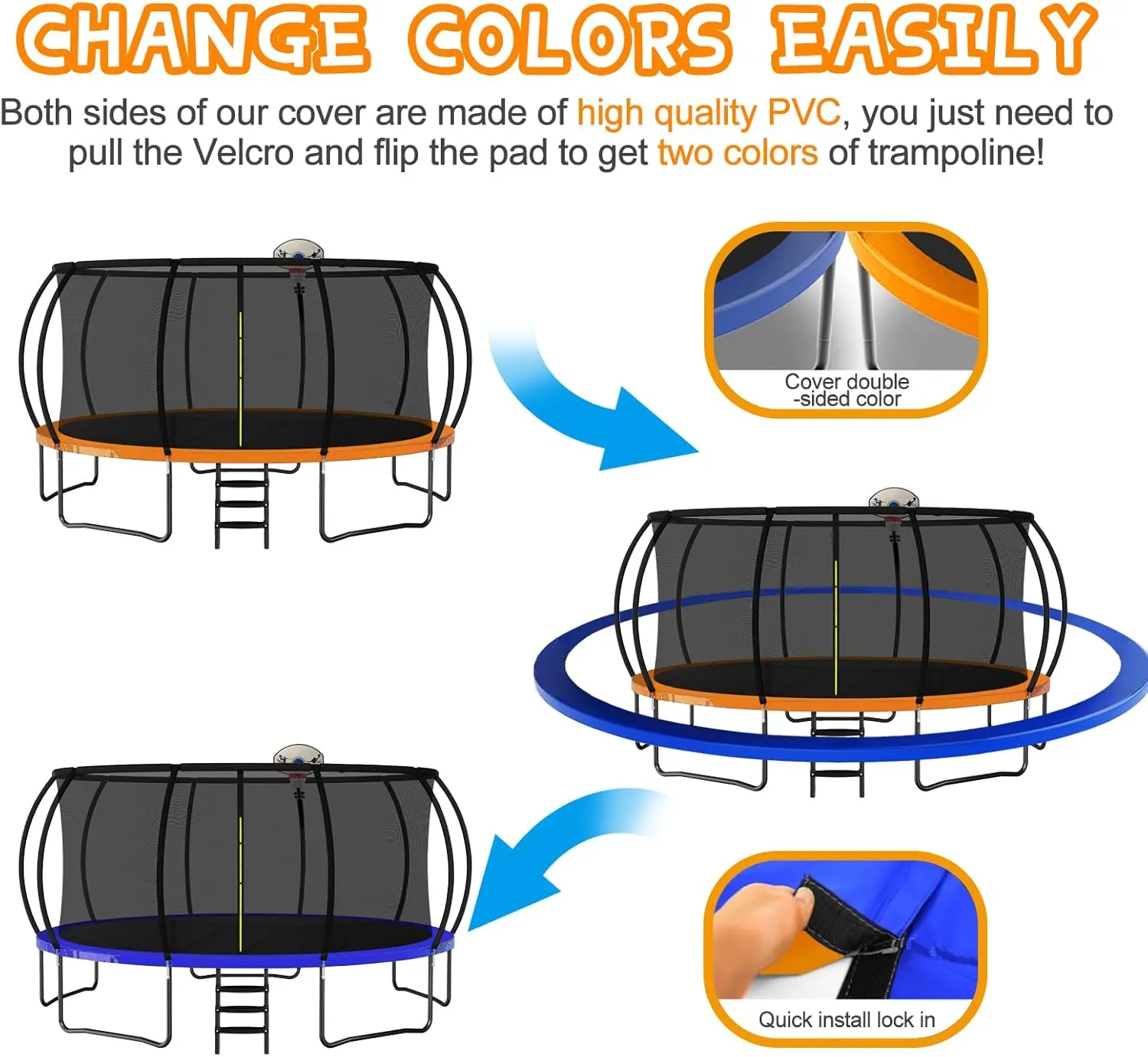 JUSTJUMP Trampoline 8FT 10FT 12FT 14FT 16FT Trampoline Outdoor with Basketball Hoop, Ladder, Rebounder Trampoline for Kids Adults with Enclosure Net, Heavy Duty Trampoline for Backyards