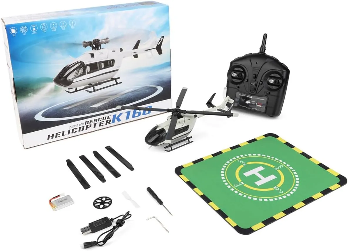 K160 EC-145 Remote Control Helicopter, 160 Size Flybarless RC Helicopter with Adjustable Left and Right Hand Throttle for Adults Beginners, with 2-Batteries (RTF Version)