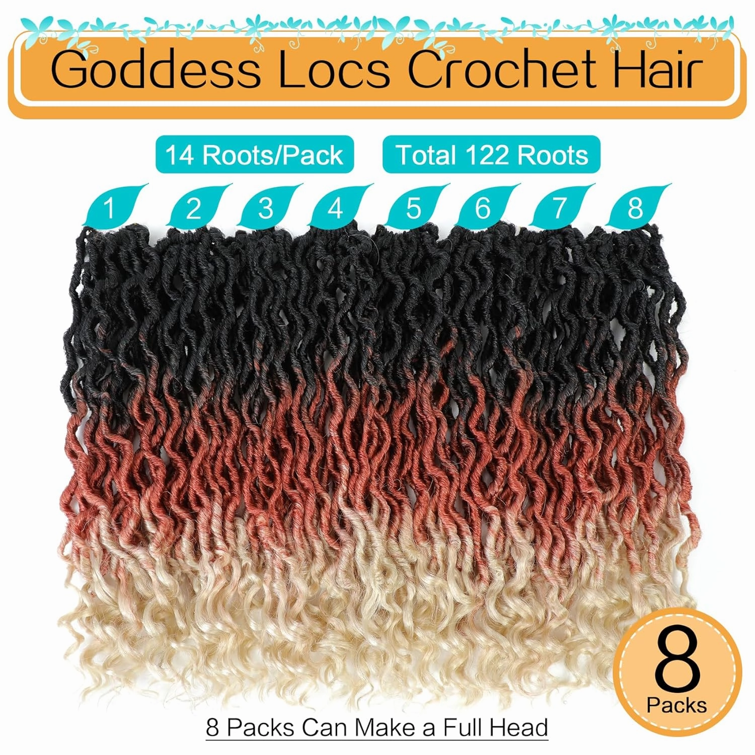 Karida Goddess Locs Crochet Hair 10 Inch, 8 Packs Upgraded Crochet Hair for Black Women, Pre Looped Crochet Faux Locs With Curly Ends (10 Inch (Pack of 8), 1B/30/613#)