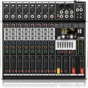 Kaschum G98X Professional 8-Channel Audio Mixer with 99 DSP Reverb Effects, USB/MP3 Digital Input, 48V Phantom Power - Stereo DJ Mixing Console for PC, Parties, Weddings & Events​